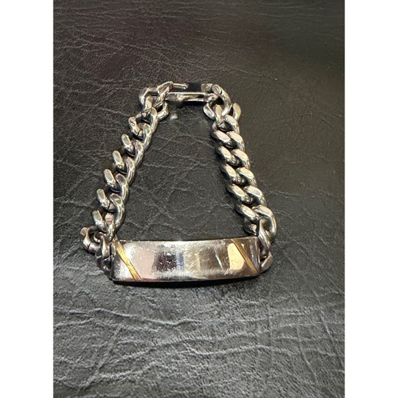 D Hallmark Curb Chain ID Bracelet Mens 7.25" Silver Gold Tone  Biker Link - Picture 5 of 8